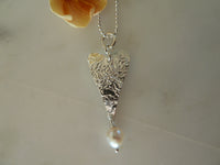 slender heart pendant with pearl drop