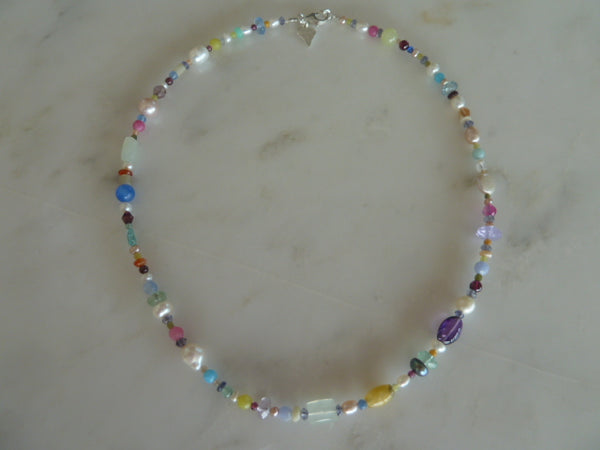 pearl and semi precious mixed stone necklace