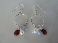 circle 3 stone drop earrings