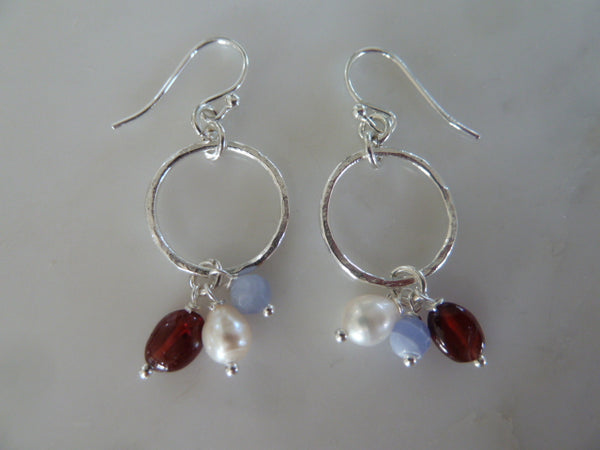 circle 3 stone drop earrings