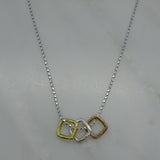 silver, gold & rose gold three square pendant