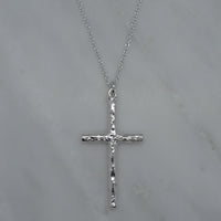 silver large crumpled cross charm long chain