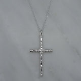silver large crumpled cross charm long chain