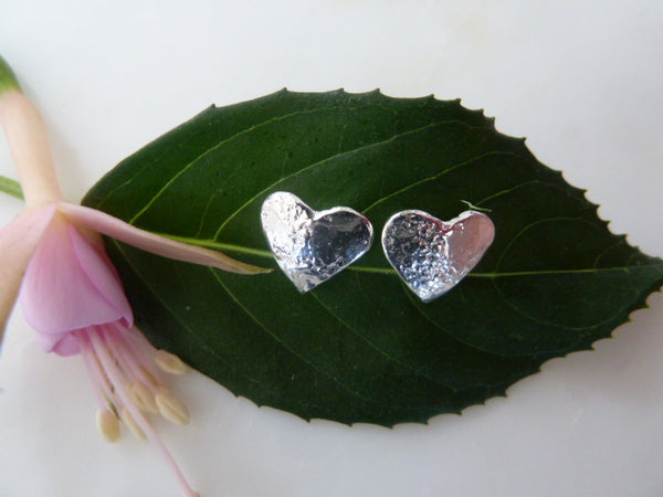 medium silver heart studs
