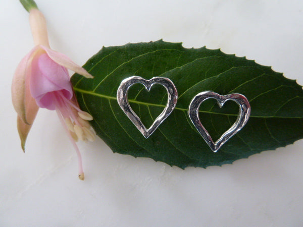silver open heart studs