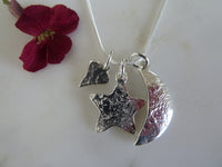 silver moon, heart & star pendant