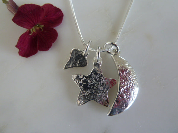 silver moon, heart & star pendant