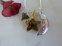 silver moon, gold star & heart pendant