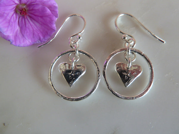silver circle & heart earrings