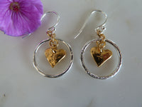 silver circle & gold heart earrings