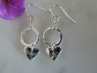 silver small circle & heart earrings