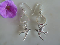 silver small circle & swallow earrings