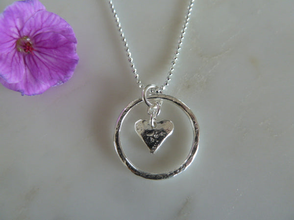 silver circle &  heart pendant