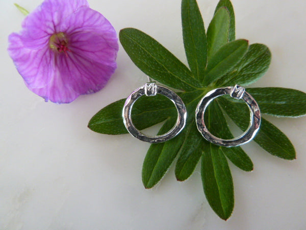 silver circle stud earrings