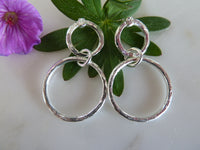 silver circle drop stud earrings