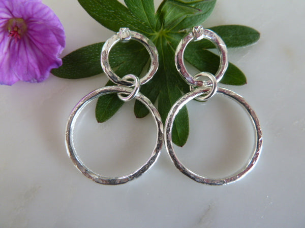 silver circle drop stud earrings