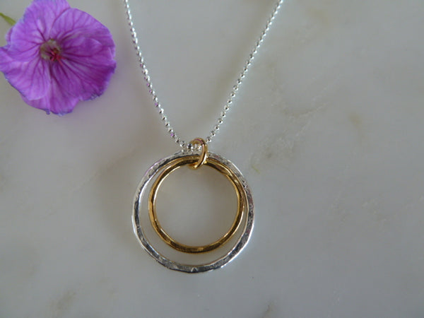 silver & gold double circle pendant