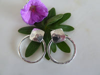 silver square top & circle stud earrings