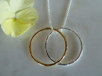 silver & gold two large circle necklace