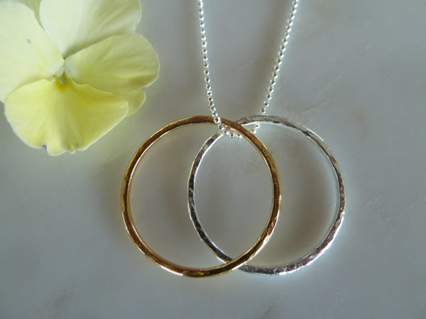 silver & gold two large circle necklace