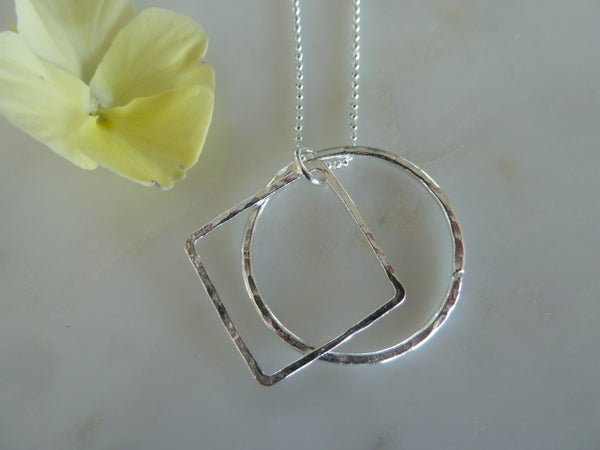 silver circle & silver square necklace