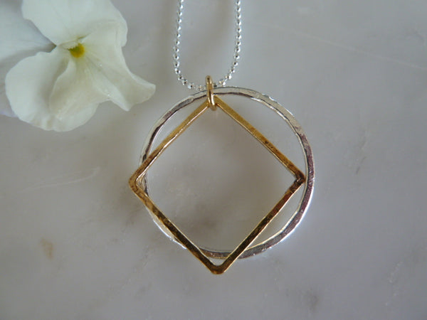 silver circle & gold square necklace