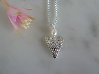 chubby silver heart pendant with pearl top