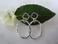 silver square oval drop earrings