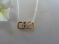 silver, gold & rose gold three square pendant