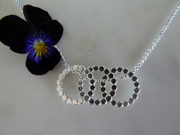 silver three flat dot circles necklace