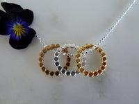 silver, gold & rose gold three flat dot circles necklace