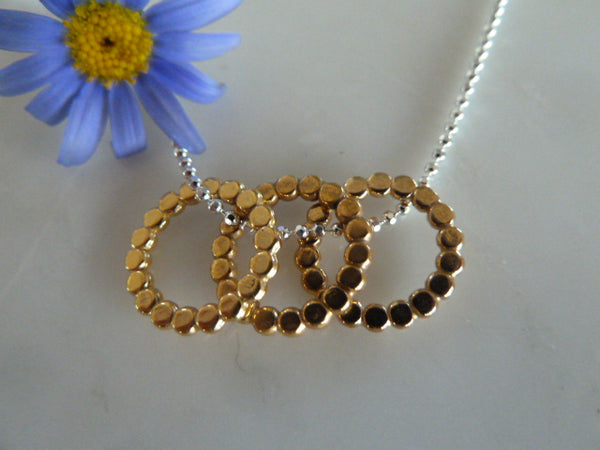 gold three flat dot circles necklace