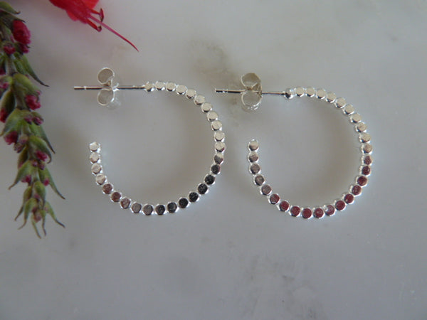 medium silver flat dot hoop stud earrings