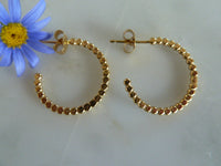 gold medium flat dot hoop stud earrings