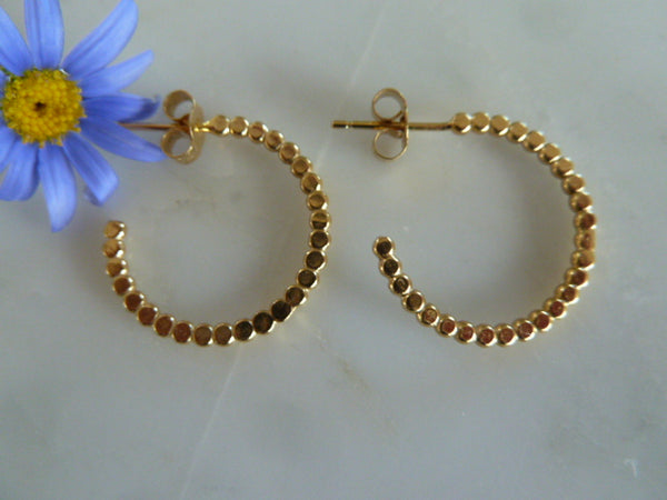 gold medium flat dot hoop stud earrings