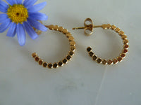 gold small flat dot hoop stud earrings