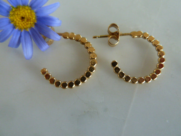 gold small flat dot hoop stud earrings