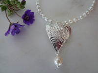 silver rose heart pearl necklace