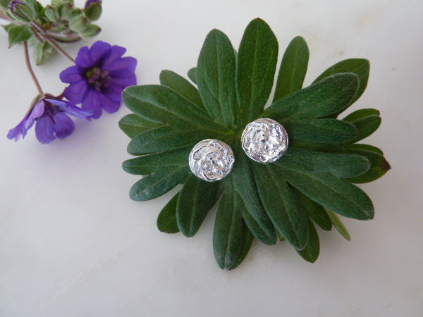 silver small rose stud earrings