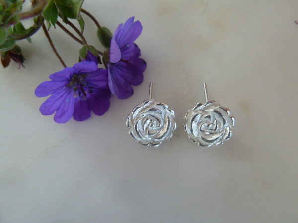 large silver rose studs