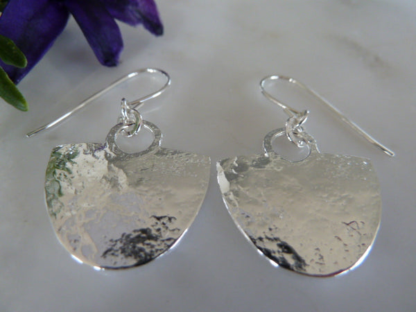 silver shield circle top earrings