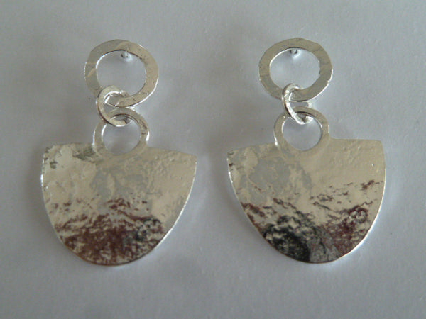 silver shield circle top stud earrings