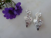 silver heart & rose earrings