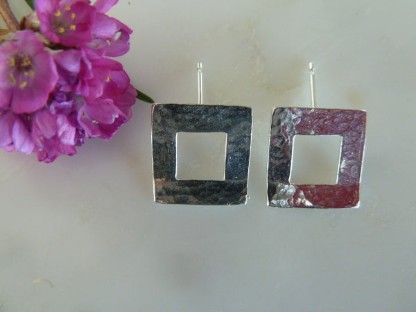 large silver square stud earrings
