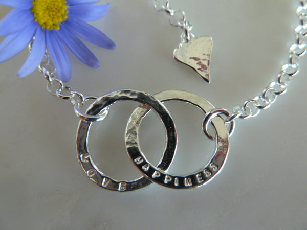 love happiness sentiment disc bracelet