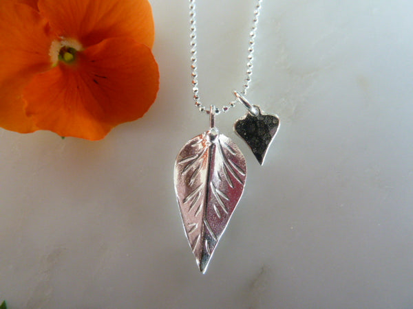 silver leaf & heart pendant