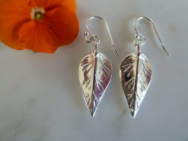 silver leaf earrings