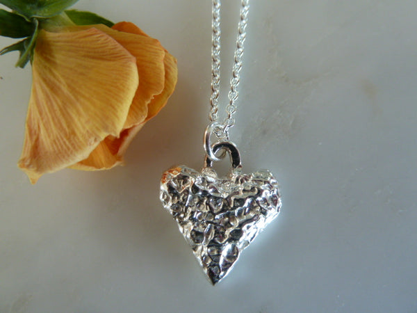 silver crumpled heart pendant