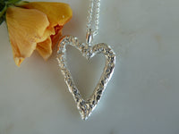 silver medium crumpled open heart pendant