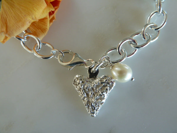 silver crumpled heart bracelet